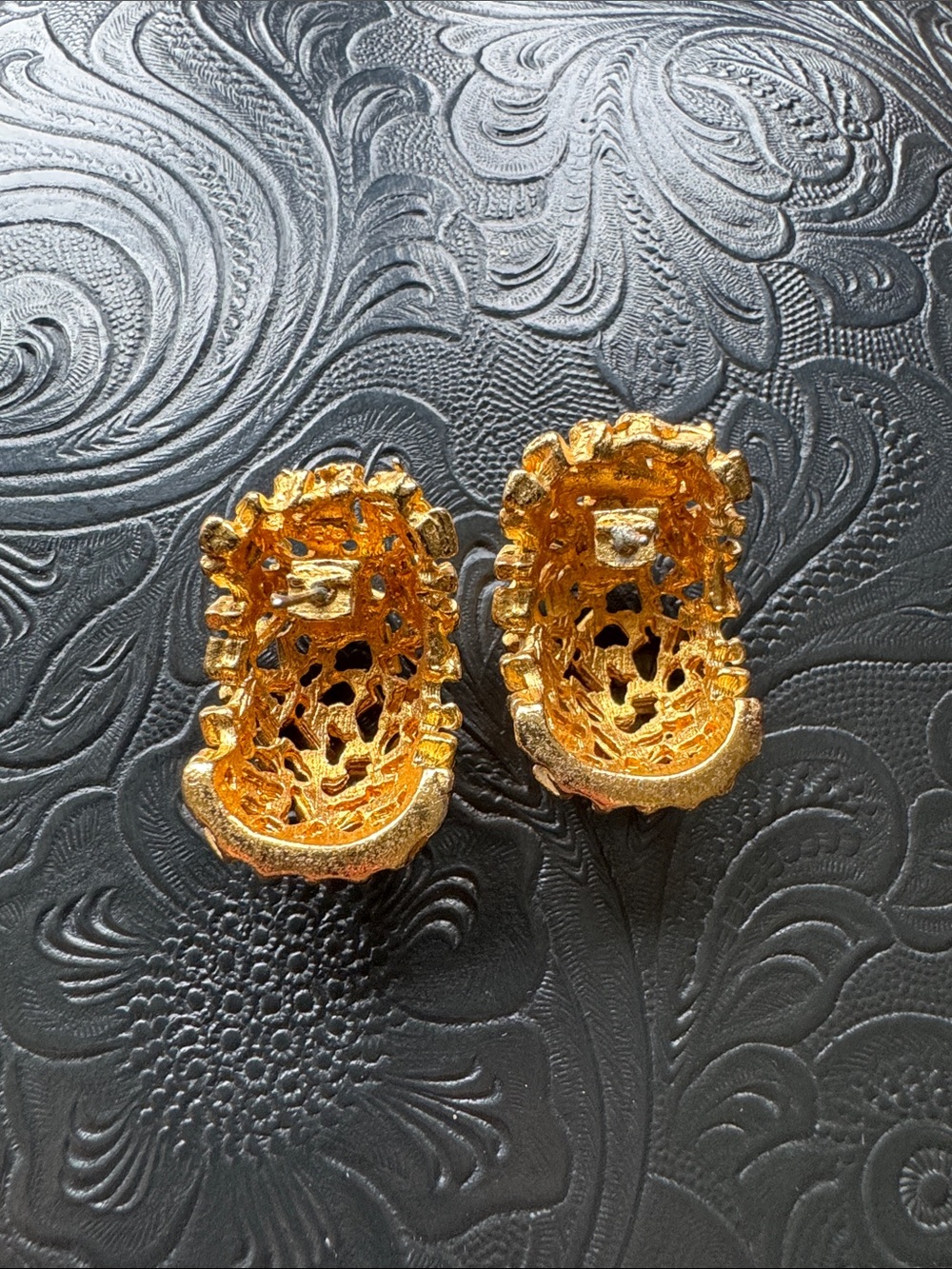 Gold Tone Half Moon Earrings - Picture 2 of 4